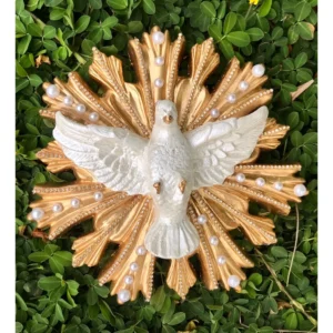 Divino Espirito Santos Para Pendurar 23cm em gesso decorado com pérolas e strass